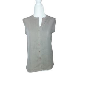 Tokyo Blouse S 100% Linen Gray Button Front Tank Top Sleeveless Shirt Bu…